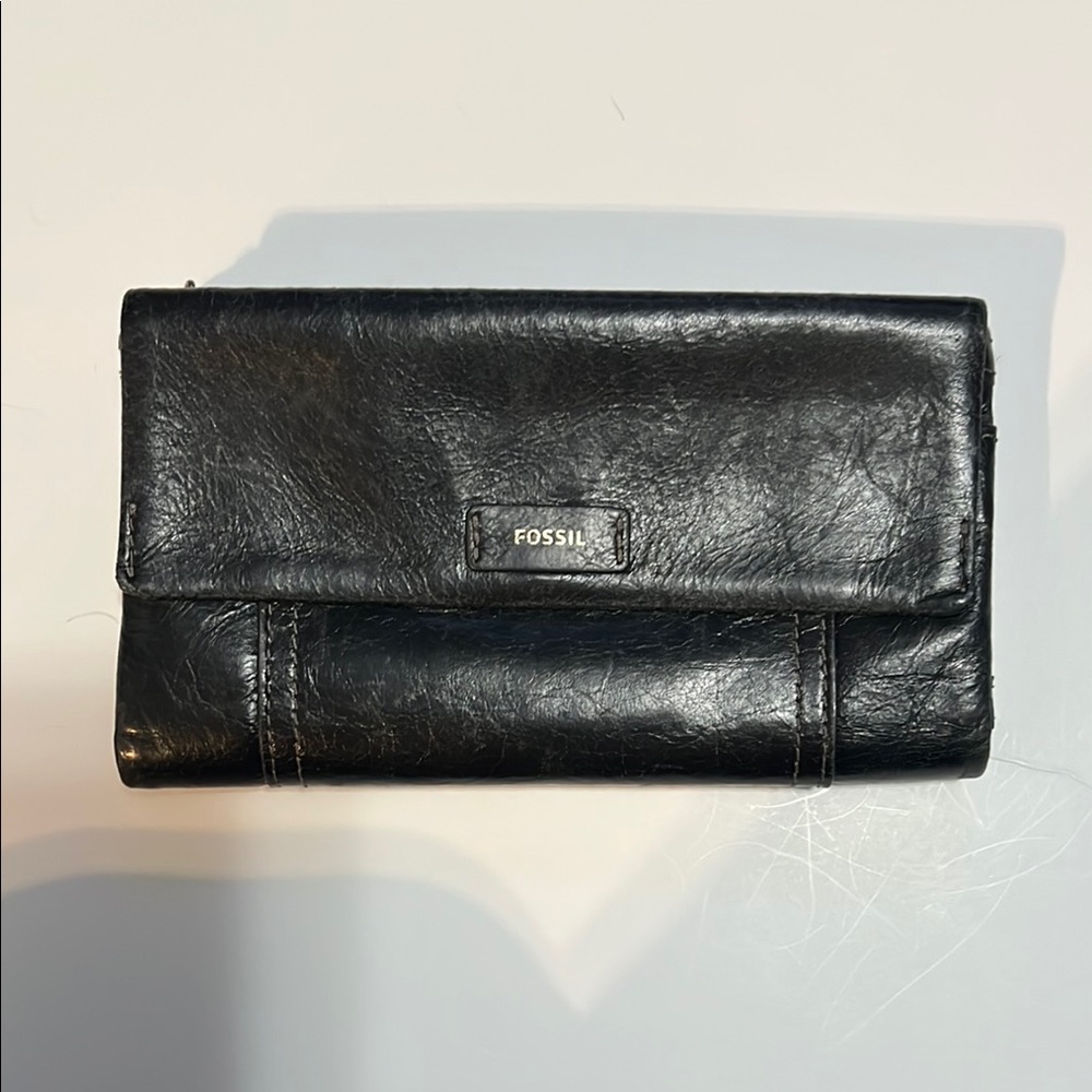 Fossil Midnight Black Leather Clutch